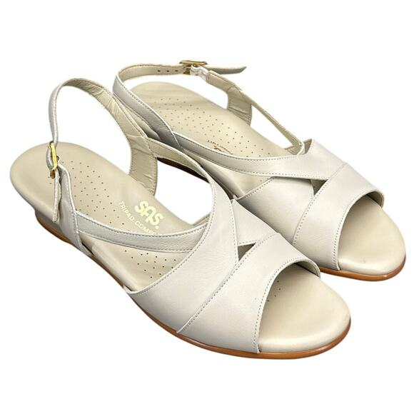 SAS Tri Pad Comfort Caress Cross Strap White Leather Wedge Sandal Women 8.5N - Picture 1 of 7